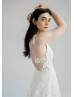 V Neck Ivory Lace Open Illusion Back Dazzling Wedding Dress